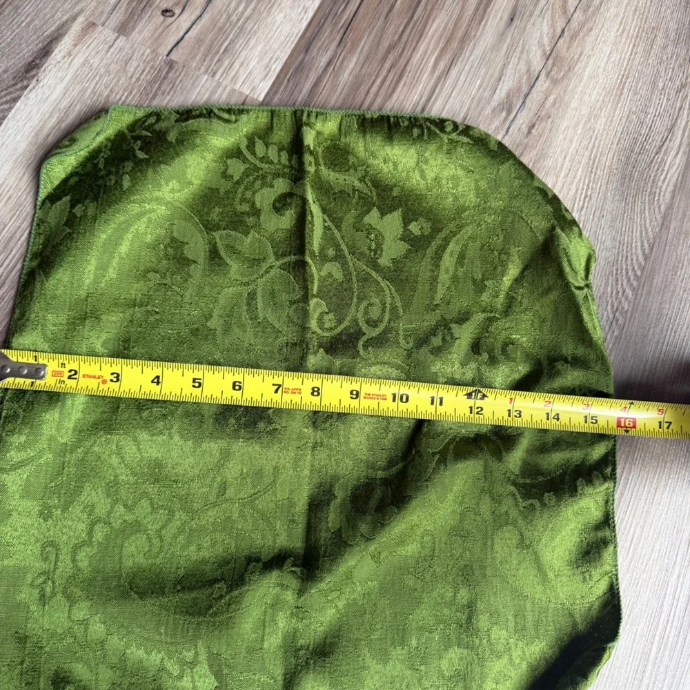 Set of 4 Green Damask Floral Jacquard Cloth Napkins 16x16 Vintage Style Dining
